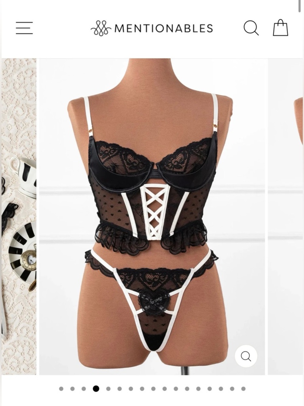 Mentionables Black & White Lace Bustier Set